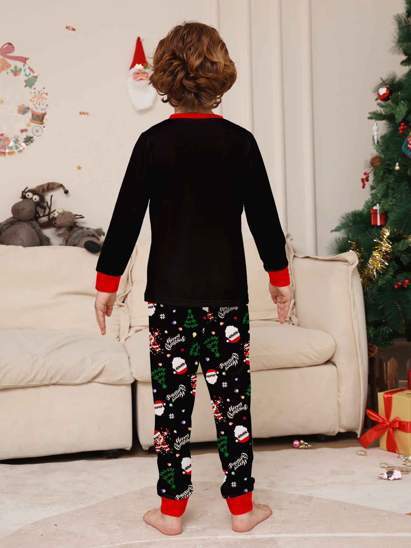 Family Matching Christmas Pajamas Set with Santa Claus Print, Festive Xmas Loungewear