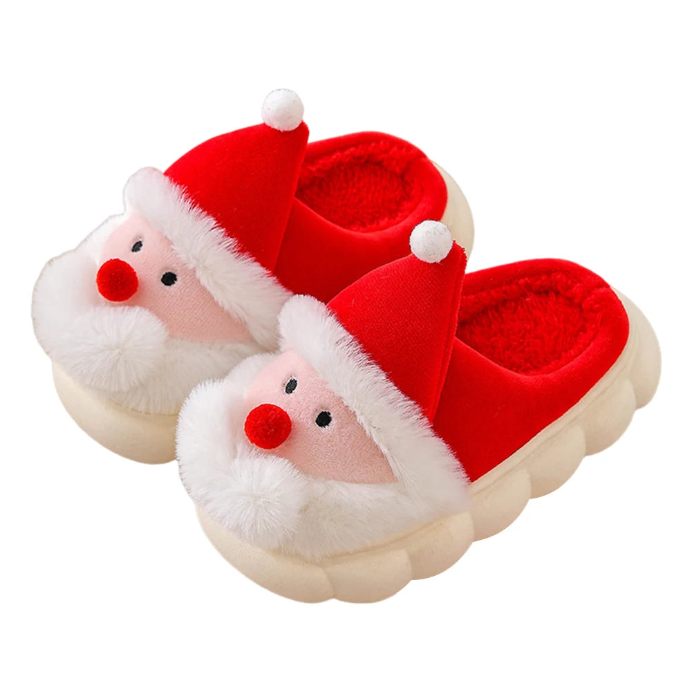 Christmas Santa Claus Slippers for Kids Warm Slip-on House Shoes Anti Slip Plush Santa Slippers Breathable Soft Cartoon Slippers