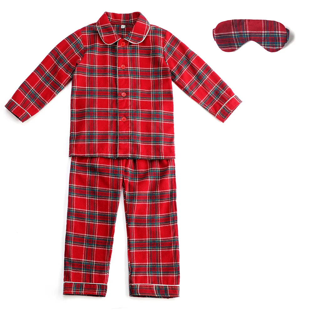 Boys girls baby eye masks bow family matching flannel pyjamas kids velvet Christmas pajamas sets