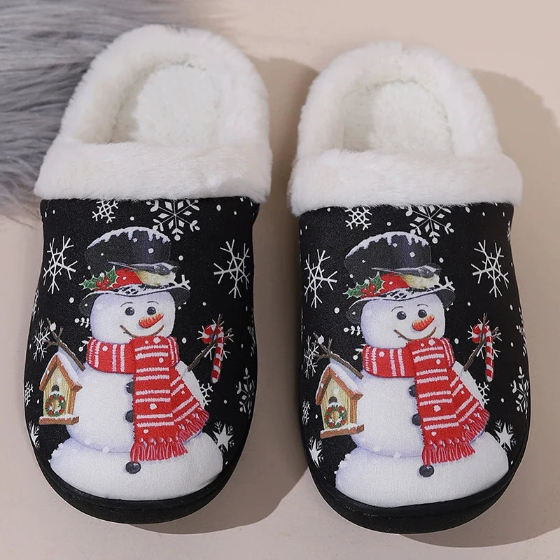 Christmas Cute Cartoon Cotton Slippers Women Mix Color Anti Slip Plush Slides Woman Indoor Comfort Warm Cotton Slippers Mujer
