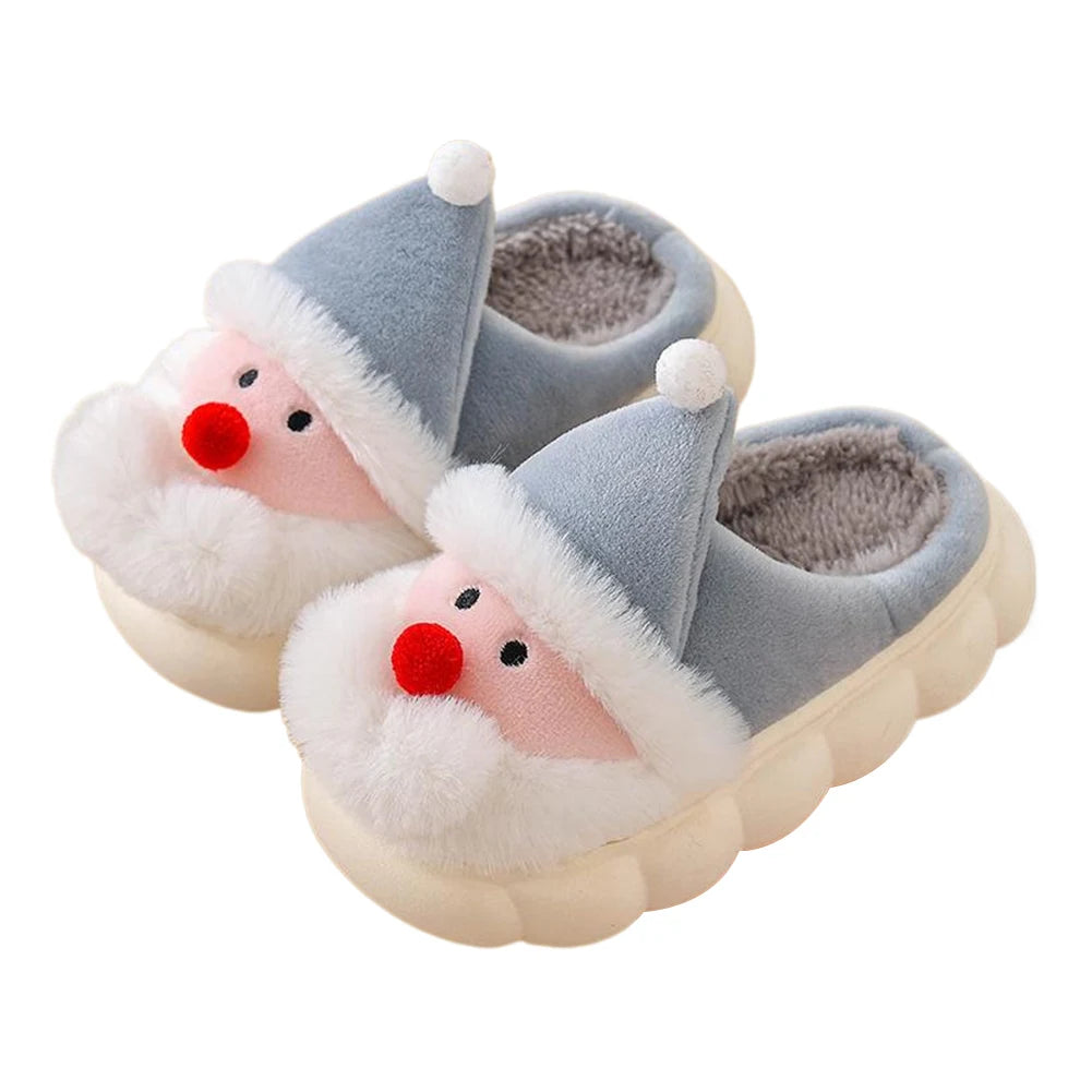 Christmas Santa Claus Slippers for Kids Warm Slip-on House Shoes Anti Slip Plush Santa Slippers Breathable Soft Cartoon Slippers