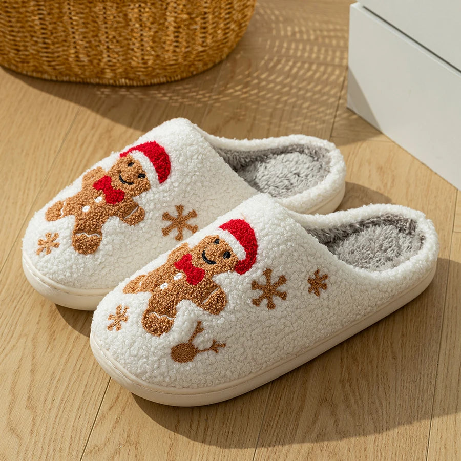Christmas Women's Slippers Indoor Soft Gingerbread Man Comfortable Festival Couple Fashion Winter Holiday Christmas Shoes