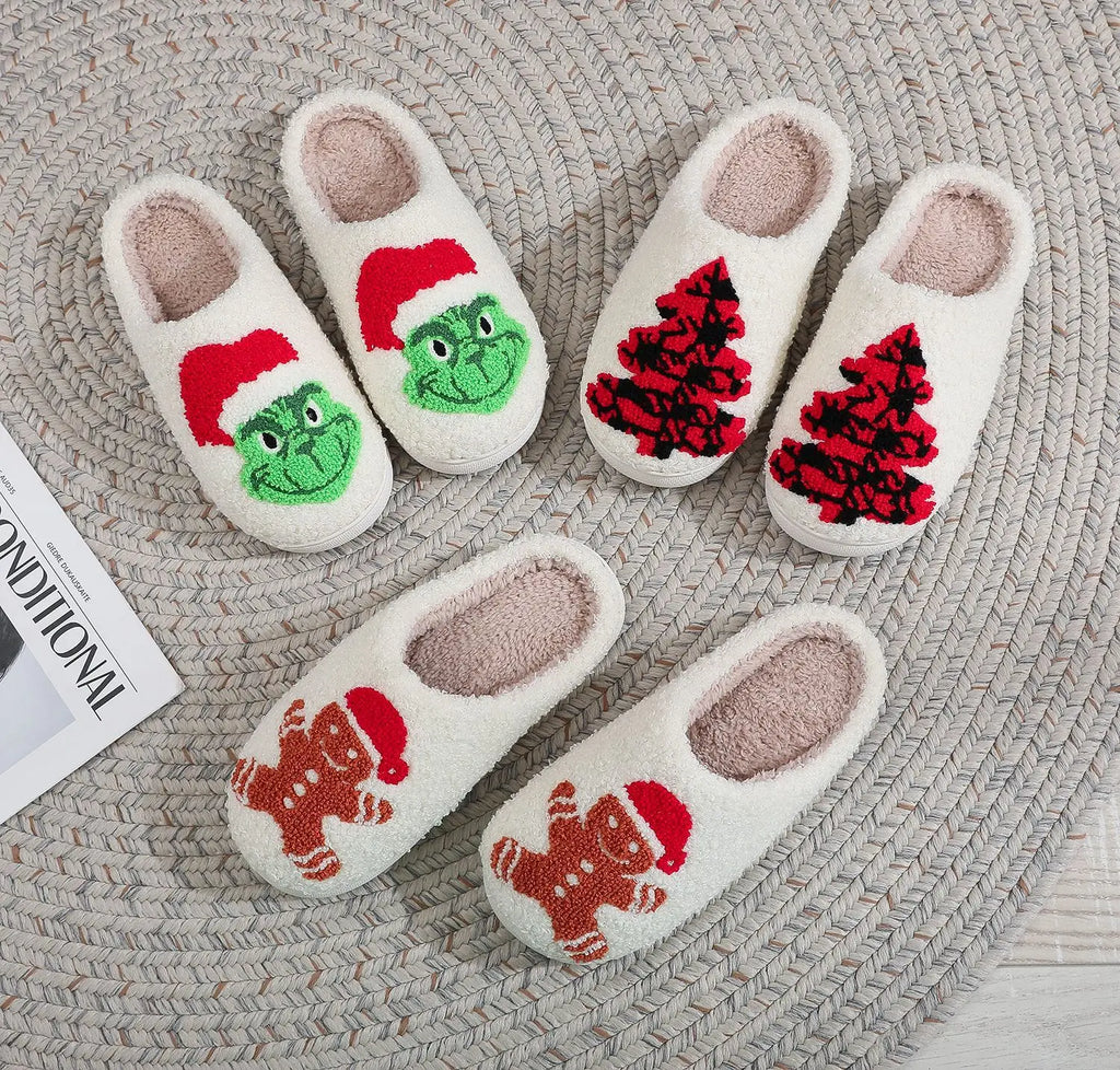 Christmas Bestseller: Grinch Cotton Slippers for Men and Women - Winter Fleece-Lined House Slippers