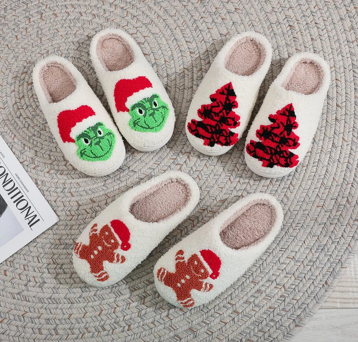 Christmas Bestseller: Grinch Cotton Slippers for Men and Women - Winter Fleece-Lined House Slippers