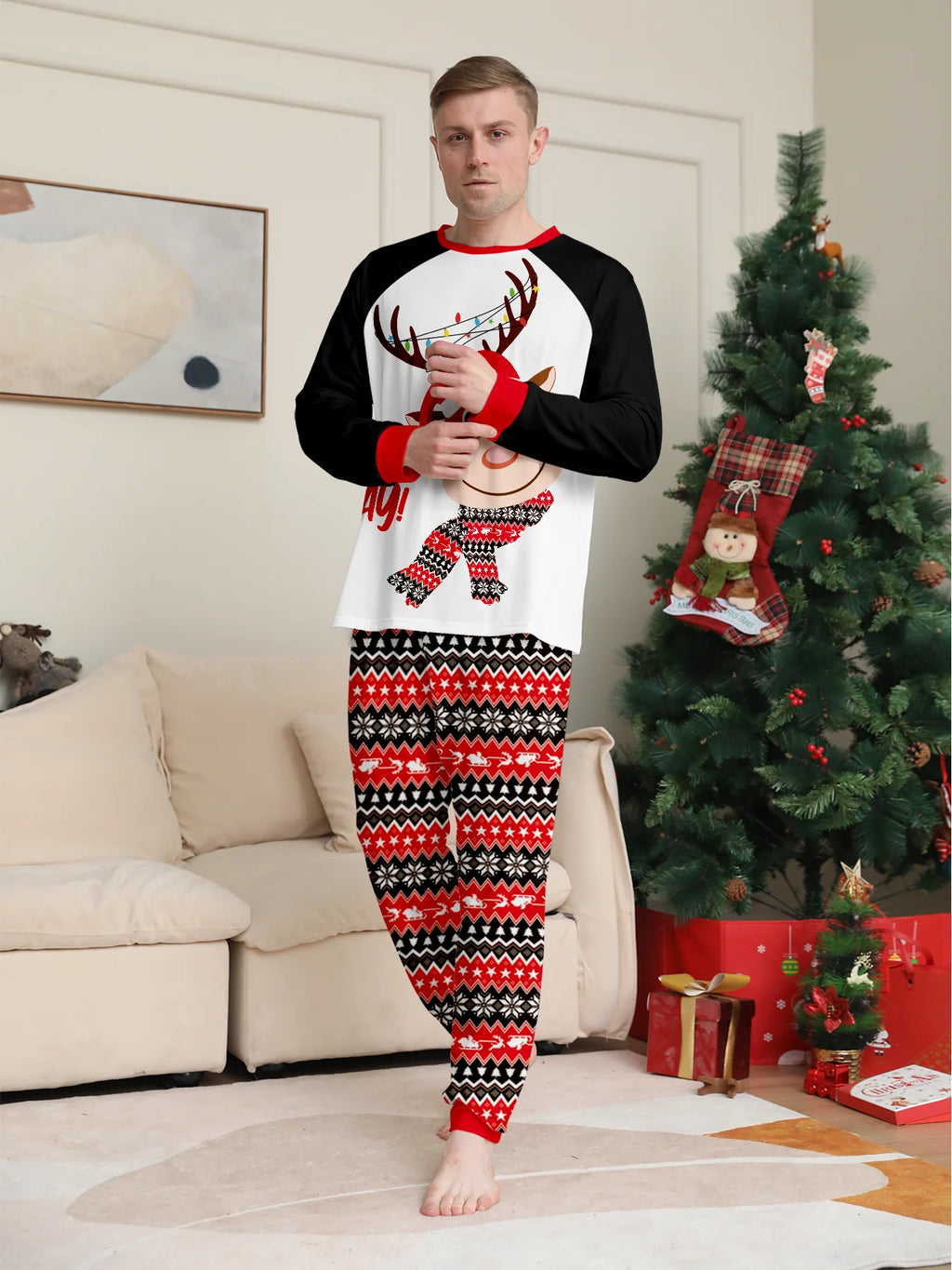 Family Matching Christmas Pajamas Sets - Adorable Santa & Reindeer Prints, Cozy Cotton Material