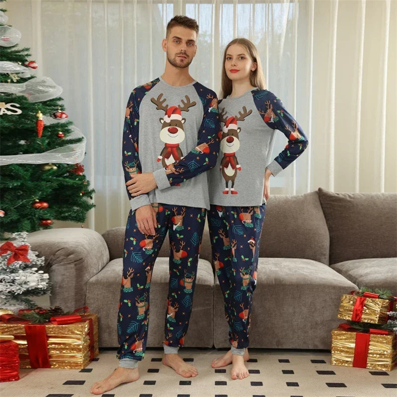 Family Matching Pajamas Set Winter Casual Loose Cartoon Printed Sleepwear Christmas Pajamas Family Look