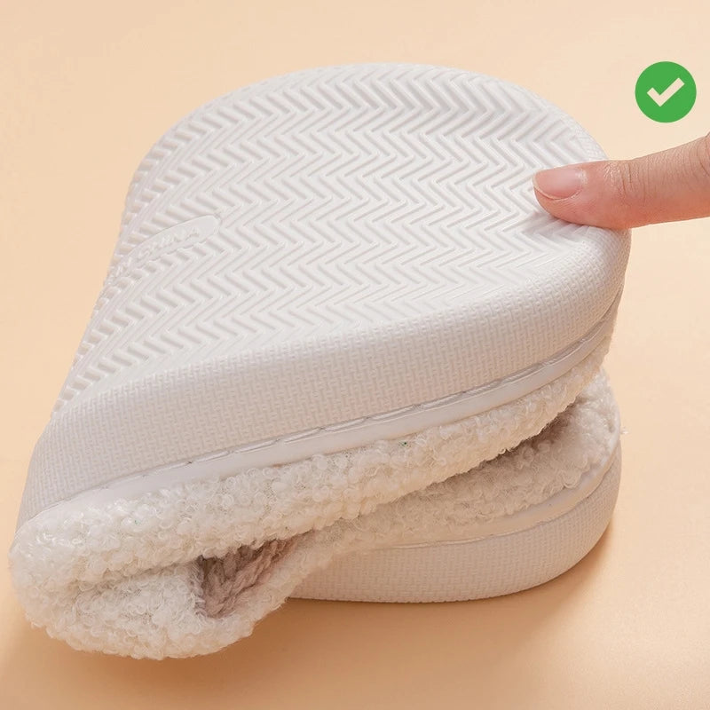 Christmas Women Warm Fashion Slippers Men Cute Santa Claus Embroidery Pattern Slides Couples Furry Sandals Family Plush Shoes