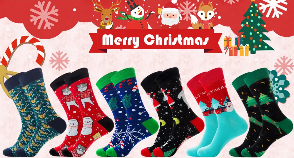 Christmas socks for men cotton winter warm sock unisex new year cartoon elk socks male Santa Claus sox dropshipping