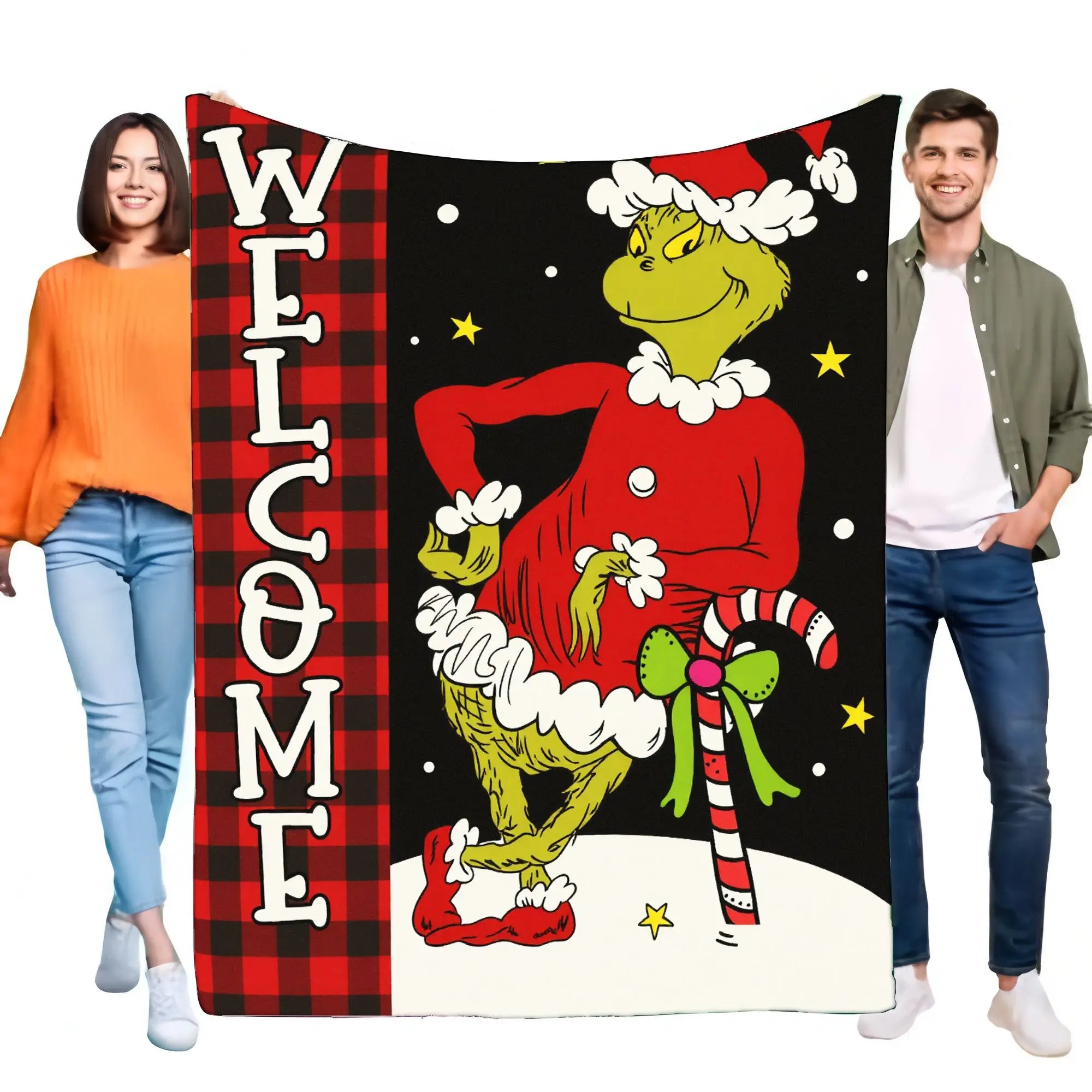 Grinch Christmas Blanket Soft Cozy Throw with 'Welcome' Design Perfect for Holiday Home Decor and Festive Gifting Ideal for Couc