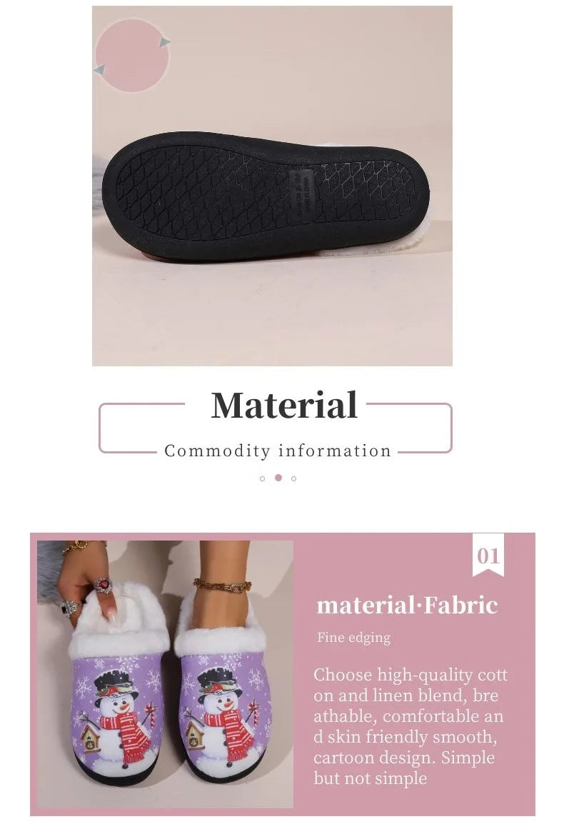 Christmas Snowman Slippers Women Men Winter Warm Plush Home Shoes Indoor Non Slip Cozy Fuzzy Fur Flats Bedroom Floor Footwear