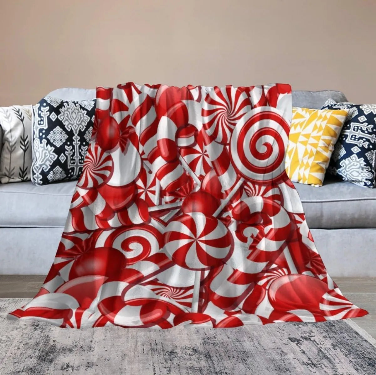 Christmas Blanket Soft Warm Candy Cane Lightweight Flannel Plush Fuzzy Blankets Gift for Women Kids Boys Teens