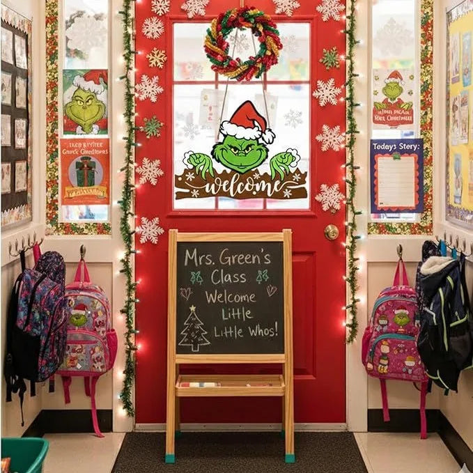 12 Inch-Indoor Grinch Christmas Hanging Decor - Wooden Welcome Sign for Home & Office Festive Holiday Decoration