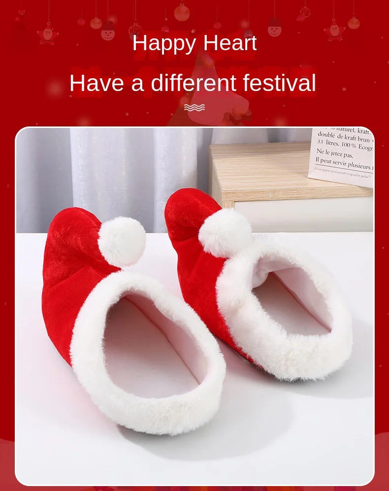 Christmas Red Plush Cotton Slippers Cute Santa Claus Elf Design Indoor Footwear for Holiday Home Wear Party Decoration