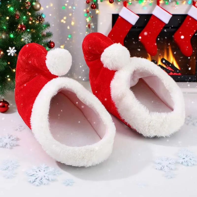 Christmas Red Plush Cotton Slippers Cute Santa Claus Elf Design Indoor Footwear for Holiday Home Wear Party Decoration