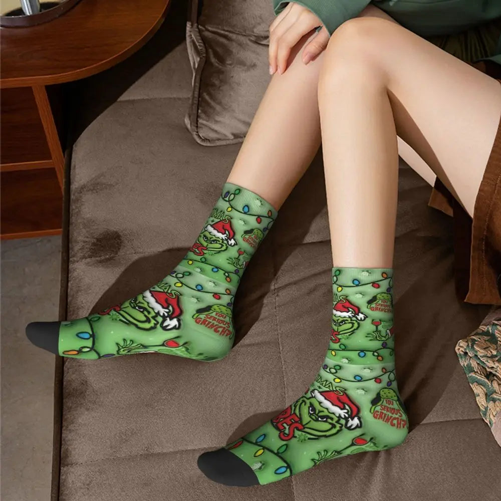 Cartoon Grinchh Xmas Socks Men's Women's Funny Happy Christmas Socks Hip Hop Spring Summer Autumn Winter Socks Gift