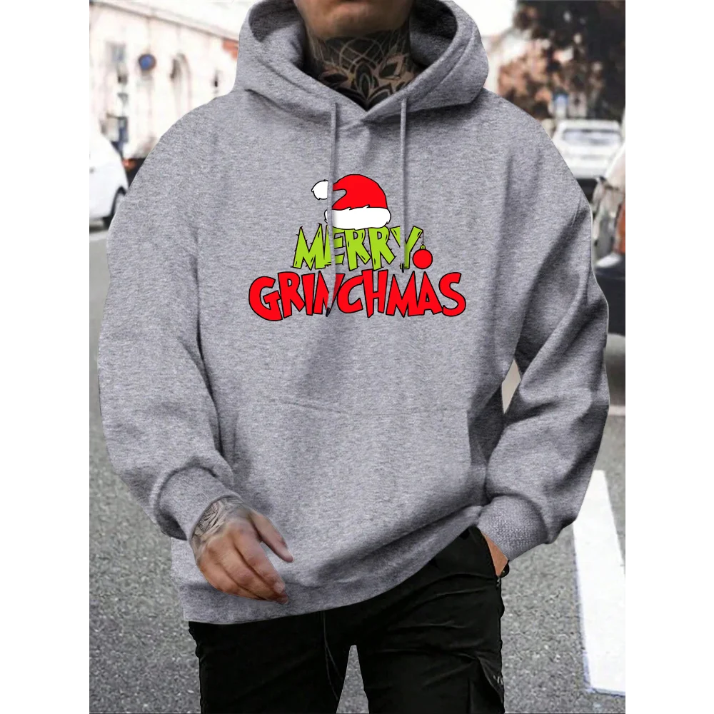 Men's Grinch Pattern Hoodie, Autumn/Winter Warm and Comfortable Sweatshirt, Casual and Stylish Men's Clothing Pullover Sweatshir