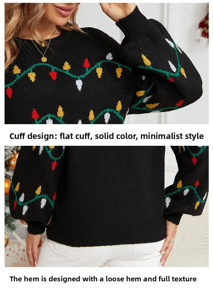 Christmas Sweater Fashion Women's Clothing Explosion Lights Sweet Pullover Loose Christmas Knitted Sweater Sweater Women