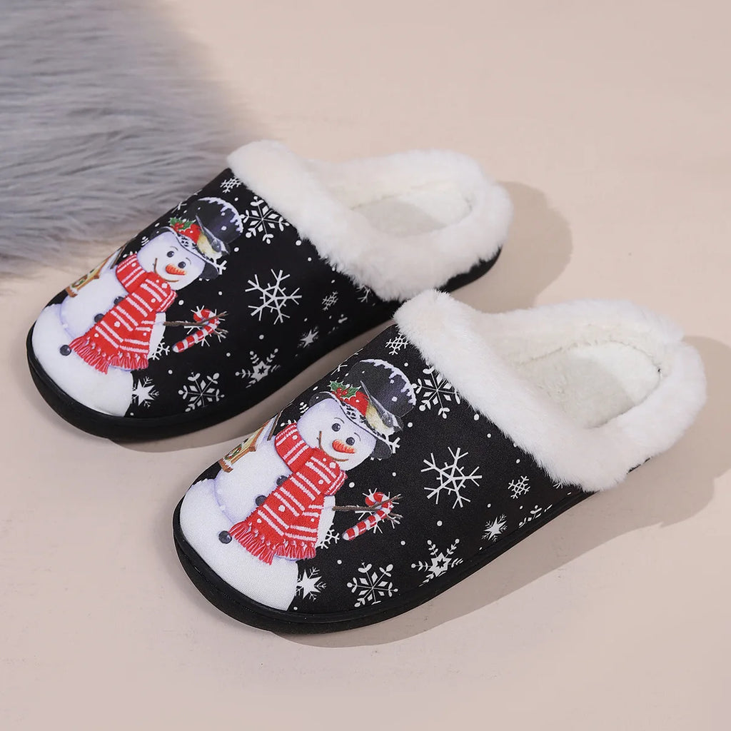 Christmas Snowman Slippers Women Men Winter Warm Plush Home Shoes Indoor Non Slip Cozy Fuzzy Fur Flats Bedroom Floor Footwear