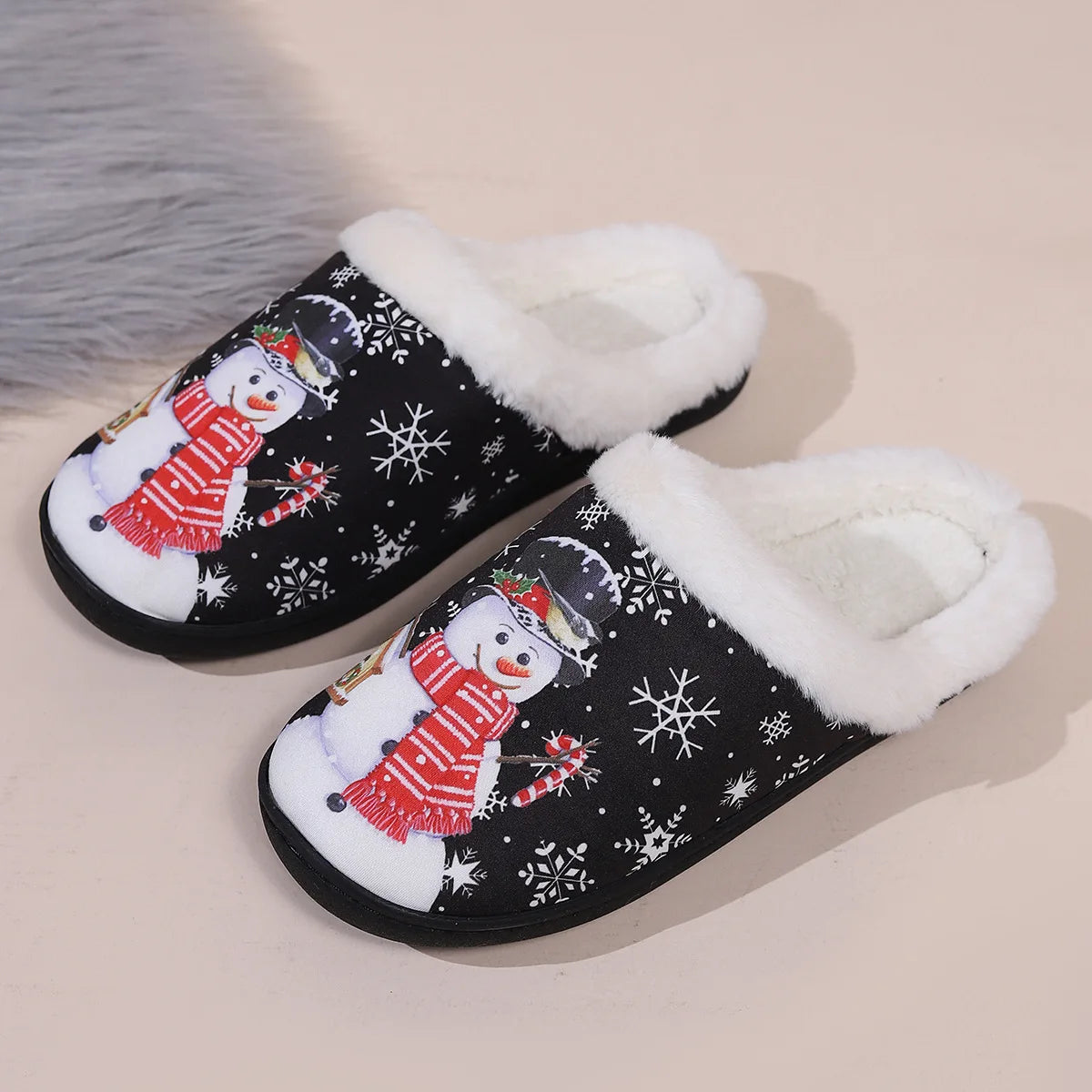 Christmas Snowman Slippers Women Men Winter Warm Plush Home Shoes Indoor Non Slip Cozy Fuzzy Fur Flats Bedroom Floor Footwear