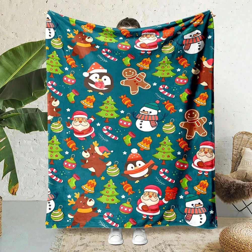 Christmas cartoon theme blanket super soft flannel printed blanket birthday gift family wedding Christmas commemorative blanket