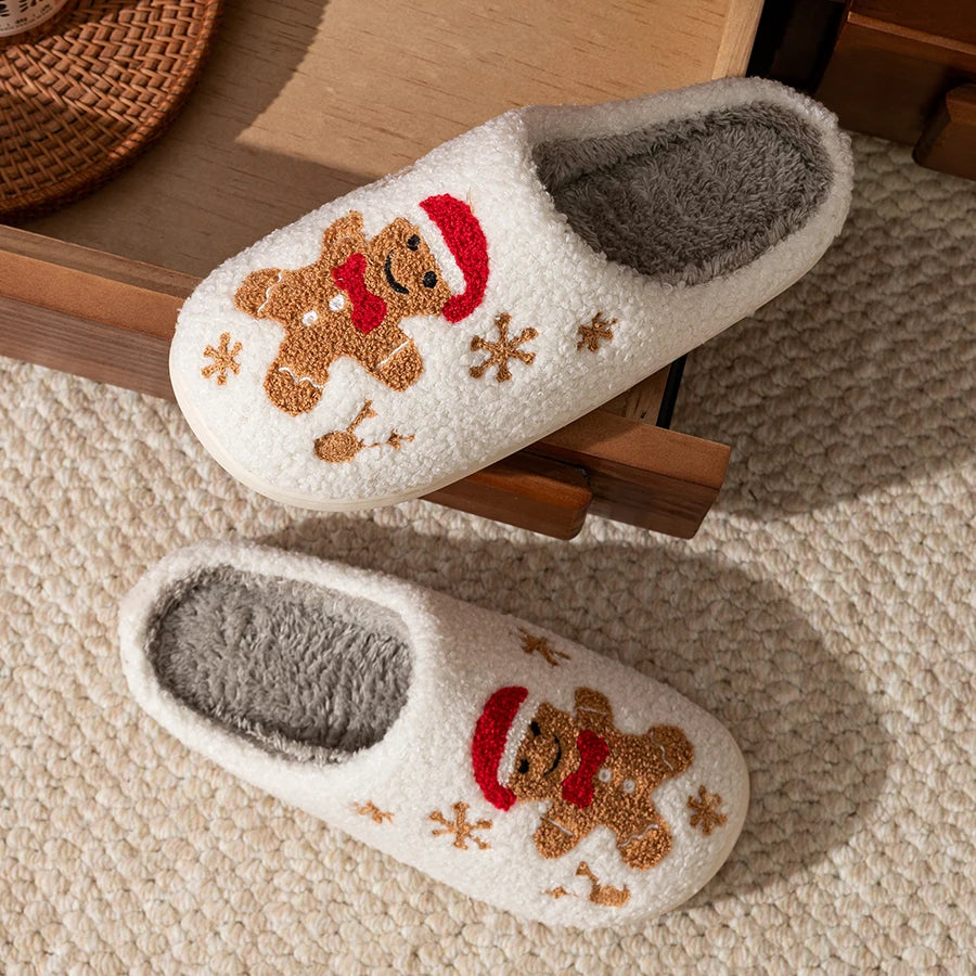 Christmas Slippers Winter Women's Warm Cute Pattern Indoor Soft Sole Comfortable Bedroom Casual Gingerbread Gift House Shoes