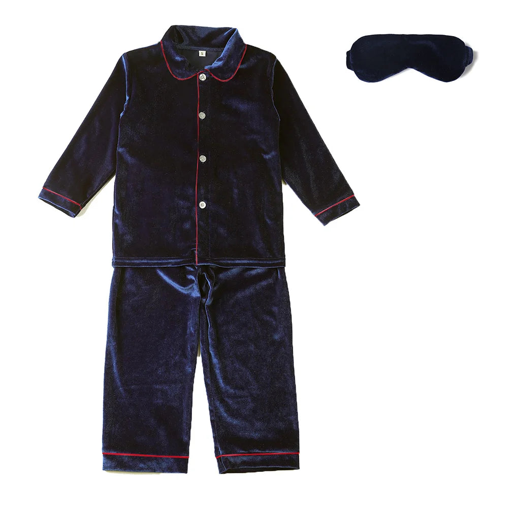 Boys girls baby eye masks bow family matching flannel pyjamas kids velvet Christmas pajamas sets