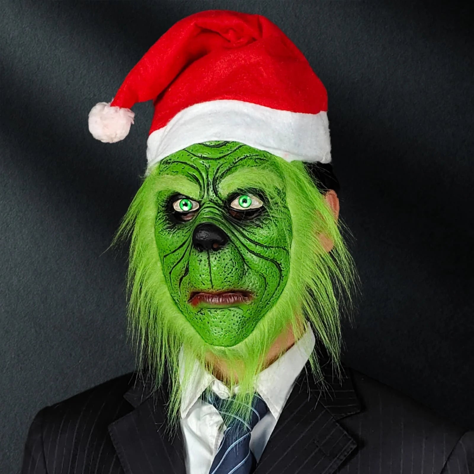 Hot Grinch Mask with Unique Hairstyle, Natural Latex Hand-painted, Realistic Details, Exquisite Craftsmanship, Perfect for Prank