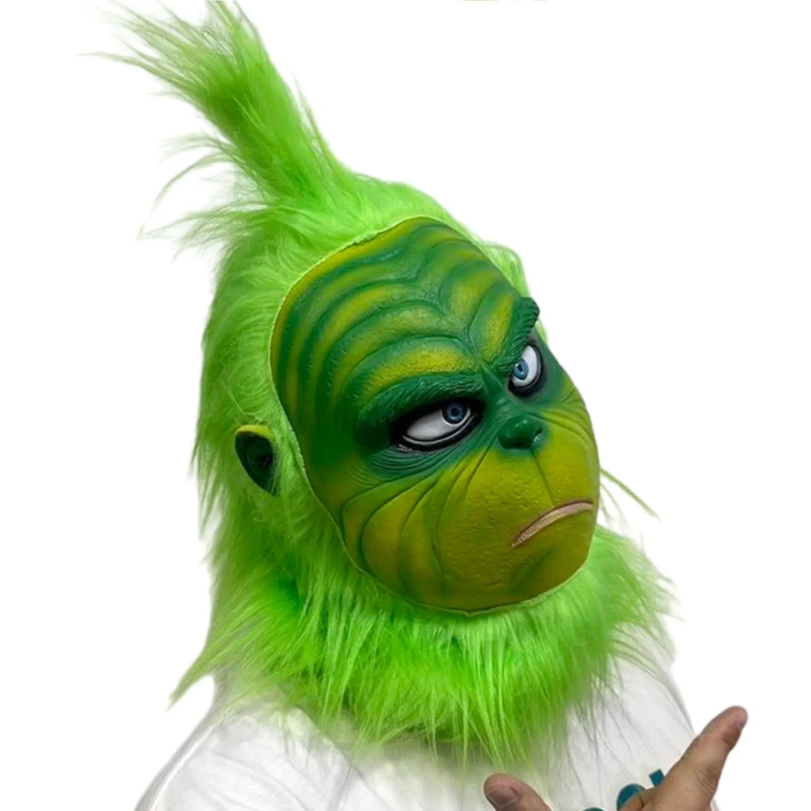 Latex Grinch Mask Christmas New Green Monster Mask Cartoon Costume Christmas Internet Celebrity Green Long Hair Grinch Mask Hat