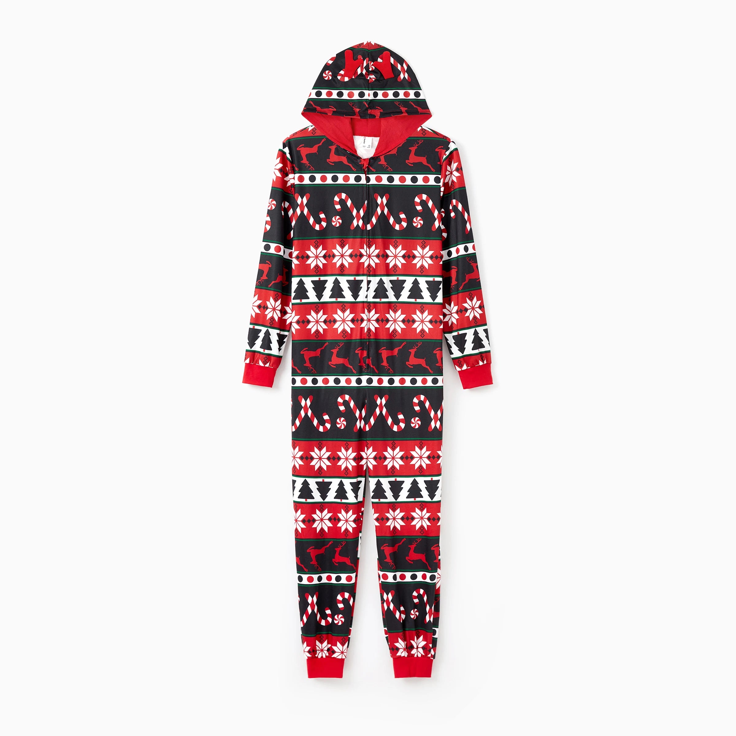 PatPat Christmas Pajamas 3D Reindeer Pattern Zipper Hooded Onesies Matching Family Outfits