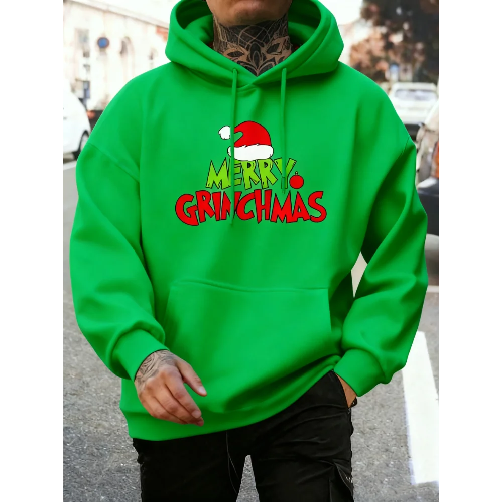 Men's Grinch Pattern Hoodie, Autumn/Winter Warm and Comfortable Sweatshirt, Casual and Stylish Men's Clothing Pullover Sweatshir