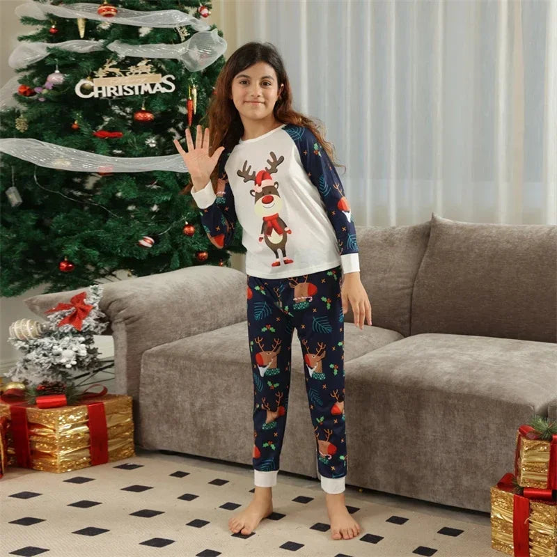 Family Matching Pajamas Set Winter Casual Loose Cartoon Printed Sleepwear Christmas Pajamas Family Look