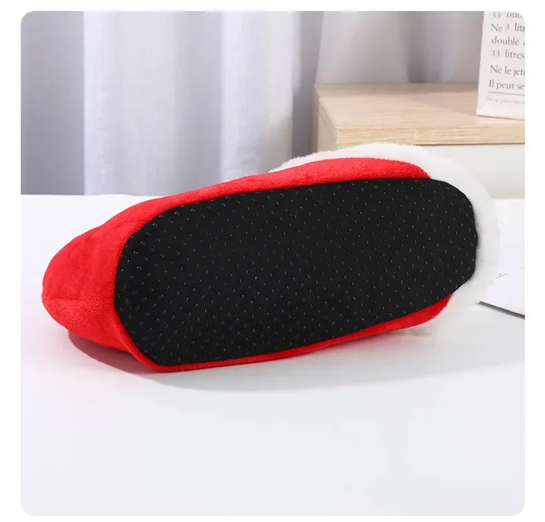 Christmas Red Plush Cotton Slippers Cute Santa Claus Elf Design Indoor Footwear for Holiday Home Wear Party Decoration