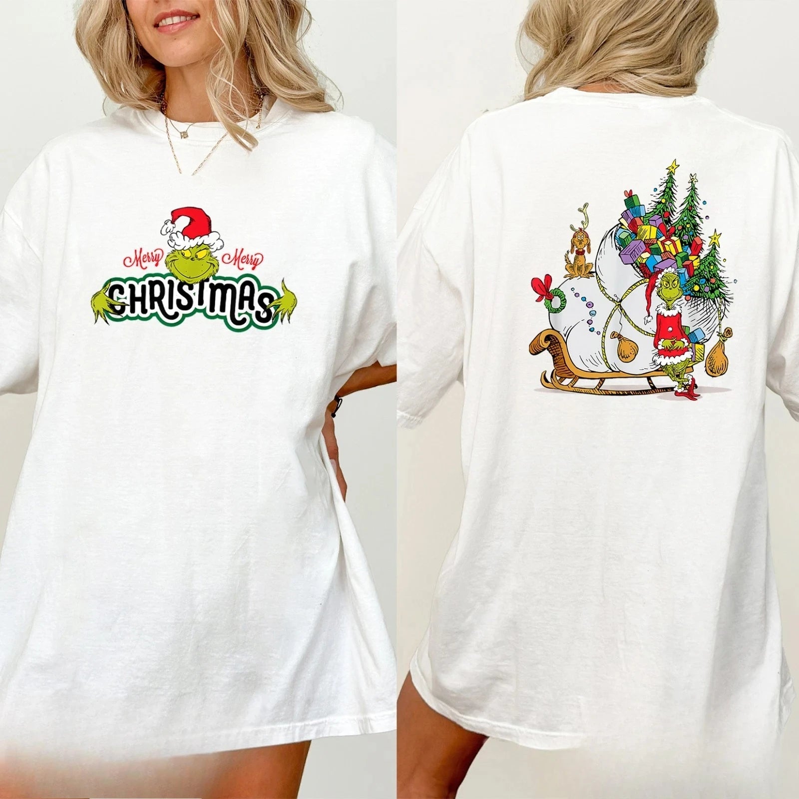 2025 Grinch Hugs Christmas Sleigh TShirt - Multicolors Size S-4XL High-end Luxury Is for Both Men and Women Top Y2k Summer