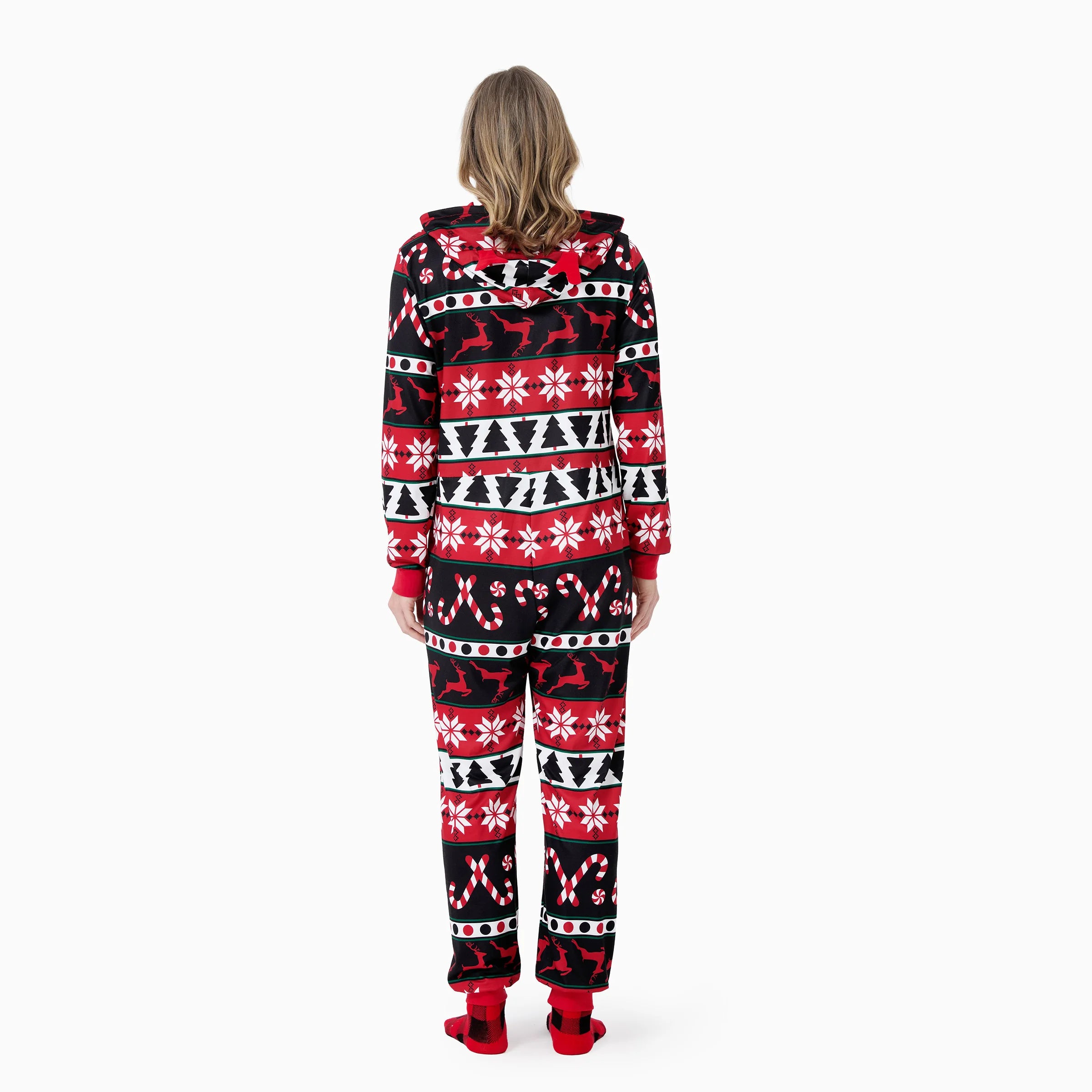 PatPat Christmas Pajamas 3D Reindeer Pattern Zipper Hooded Onesies Matching Family Outfits