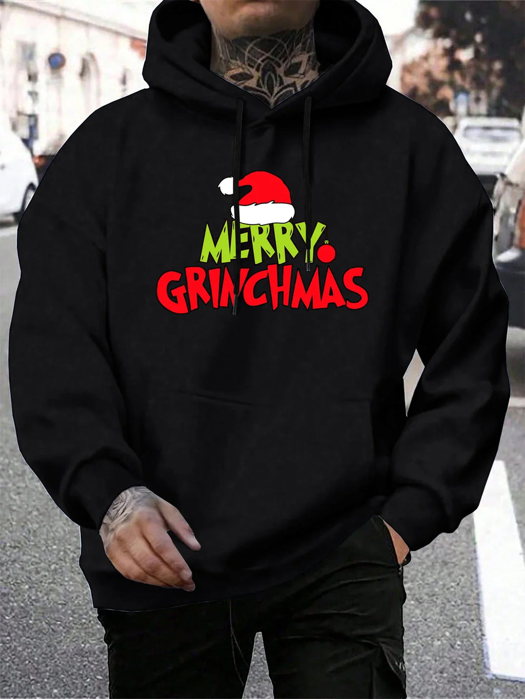 Men's Grinch Pattern Hoodie, Autumn/Winter Warm and Comfortable Sweatshirt, Casual and Stylish Men's Clothing Pullover Sweatshir