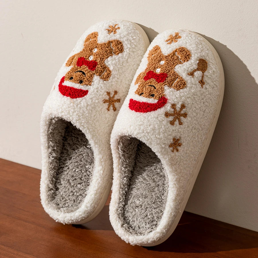 Christmas Slippers Winter Women's Warm Cute Pattern Indoor Soft Sole Comfortable Bedroom Casual Gingerbread Gift House Shoes