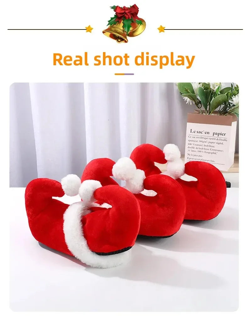 Christmas Red Plush Cotton Slippers Cute Santa Claus Elf Design Indoor Footwear for Holiday Home Wear Party Decoration