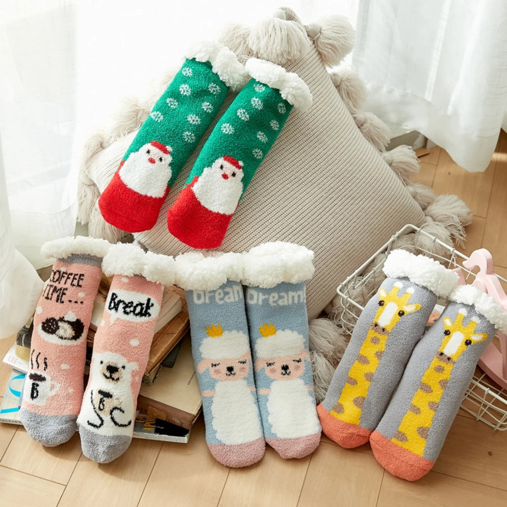 Christmas Fuzzy Slipper Socks Womens Floor Sock Soft Female Shoes Home Indoor Christmas gifts Silicone Non-slip Slipper Socks