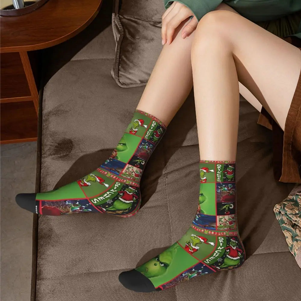 Cartoon Grinchh Xmas Socks Men's Women's Funny Happy Christmas Socks Hip Hop Spring Summer Autumn Winter Socks Gift