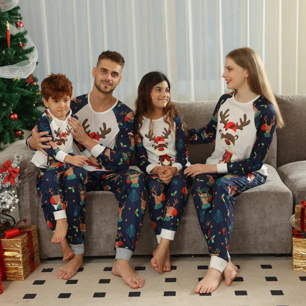 Family Matching Pajamas Set Winter Casual Loose Cartoon Printed Sleepwear Christmas Pajamas Family Look