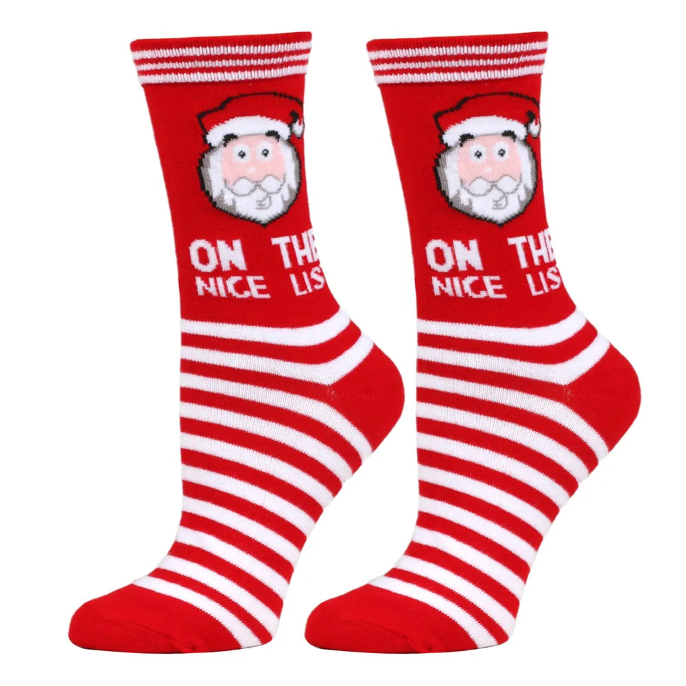 Christmas Mid-Calf Socks for Men Women Santa Claus Autumn Winter Gingerbread Man Cotton Elastic Gift Party Calf-Length Socks