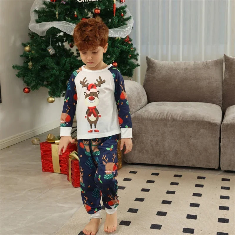 Family Matching Pajamas Set Winter Casual Loose Cartoon Printed Sleepwear Christmas Pajamas Family Look