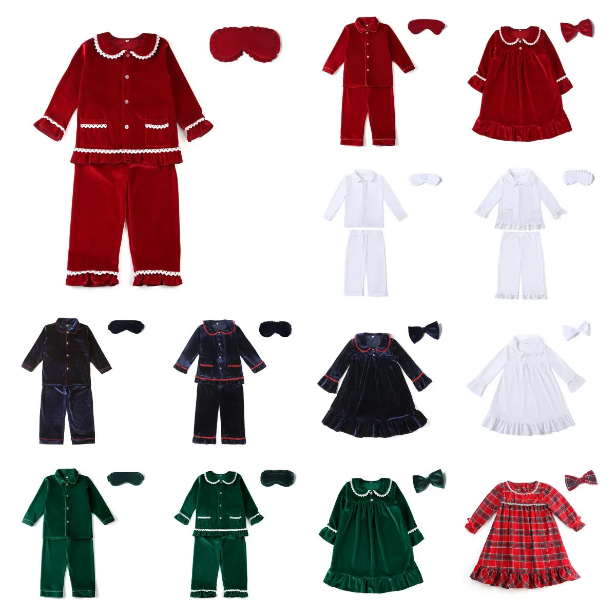 Boys girls baby eye masks bow family matching flannel pyjamas kids velvet Christmas pajamas sets