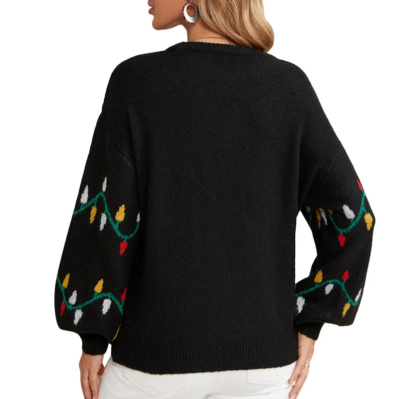Christmas Sweater Fashion Women's Clothing Explosion Lights Sweet Pullover Loose Christmas Knitted Sweater Sweater Women
