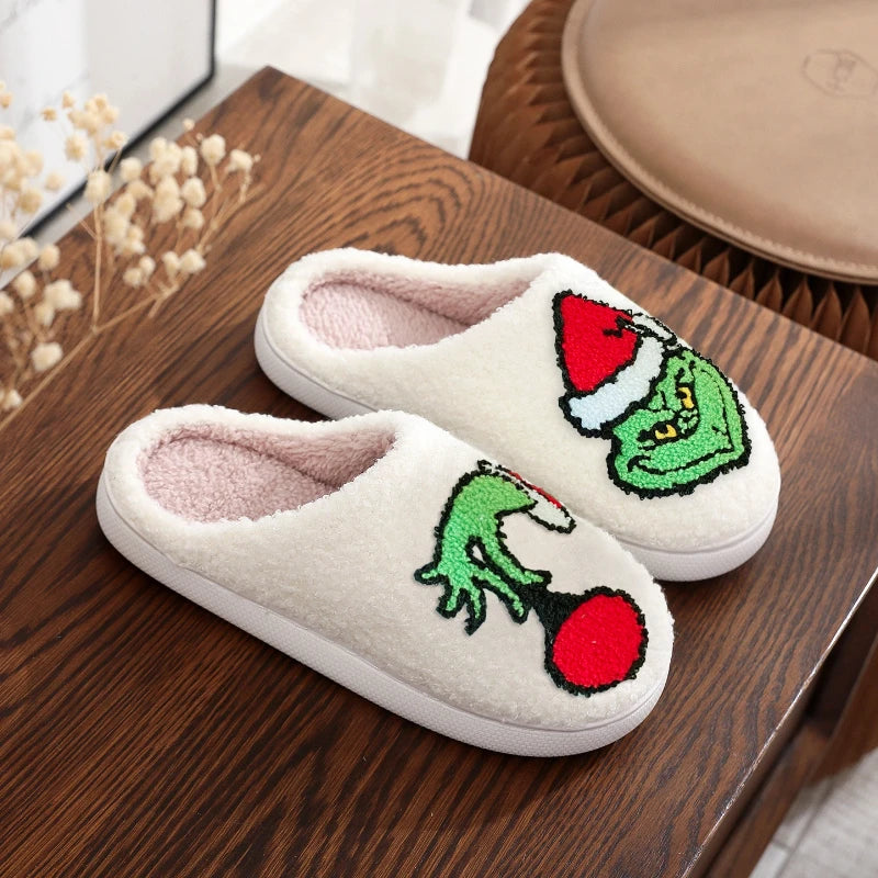 Christmas Bestseller: Grinch Cotton Slippers for Men and Women - Winter Fleece-Lined House Slippers
