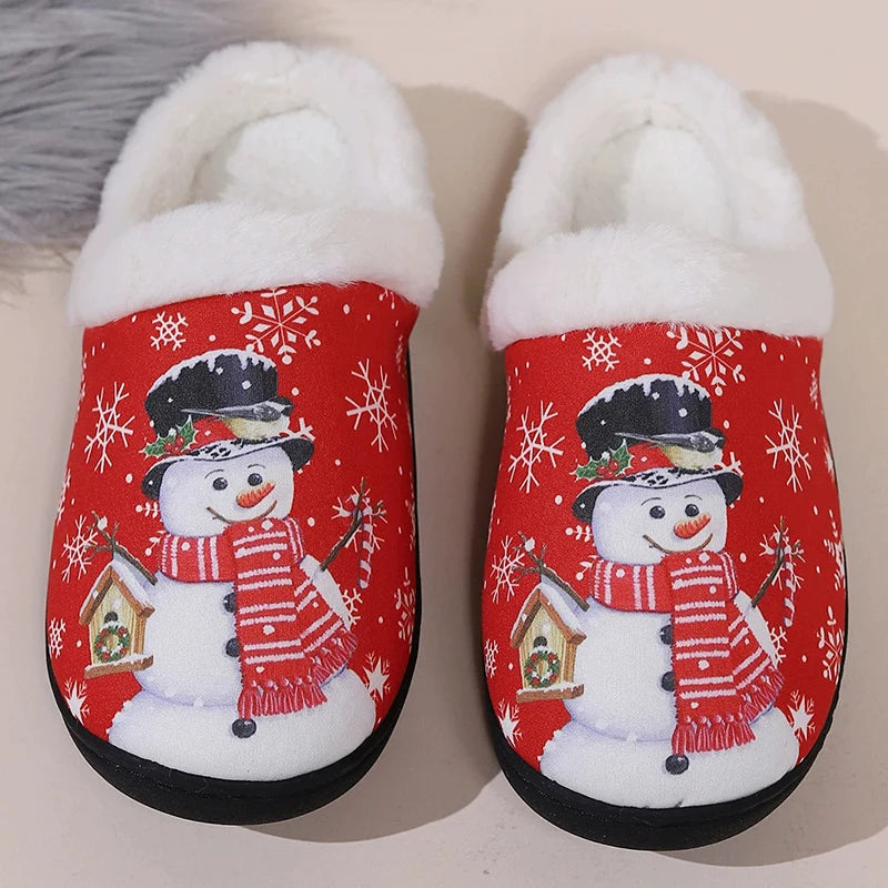 Christmas Cute Cartoon Cotton Slippers Women Mix Color Anti Slip Plush Slides Woman Indoor Comfort Warm Cotton Slippers Mujer