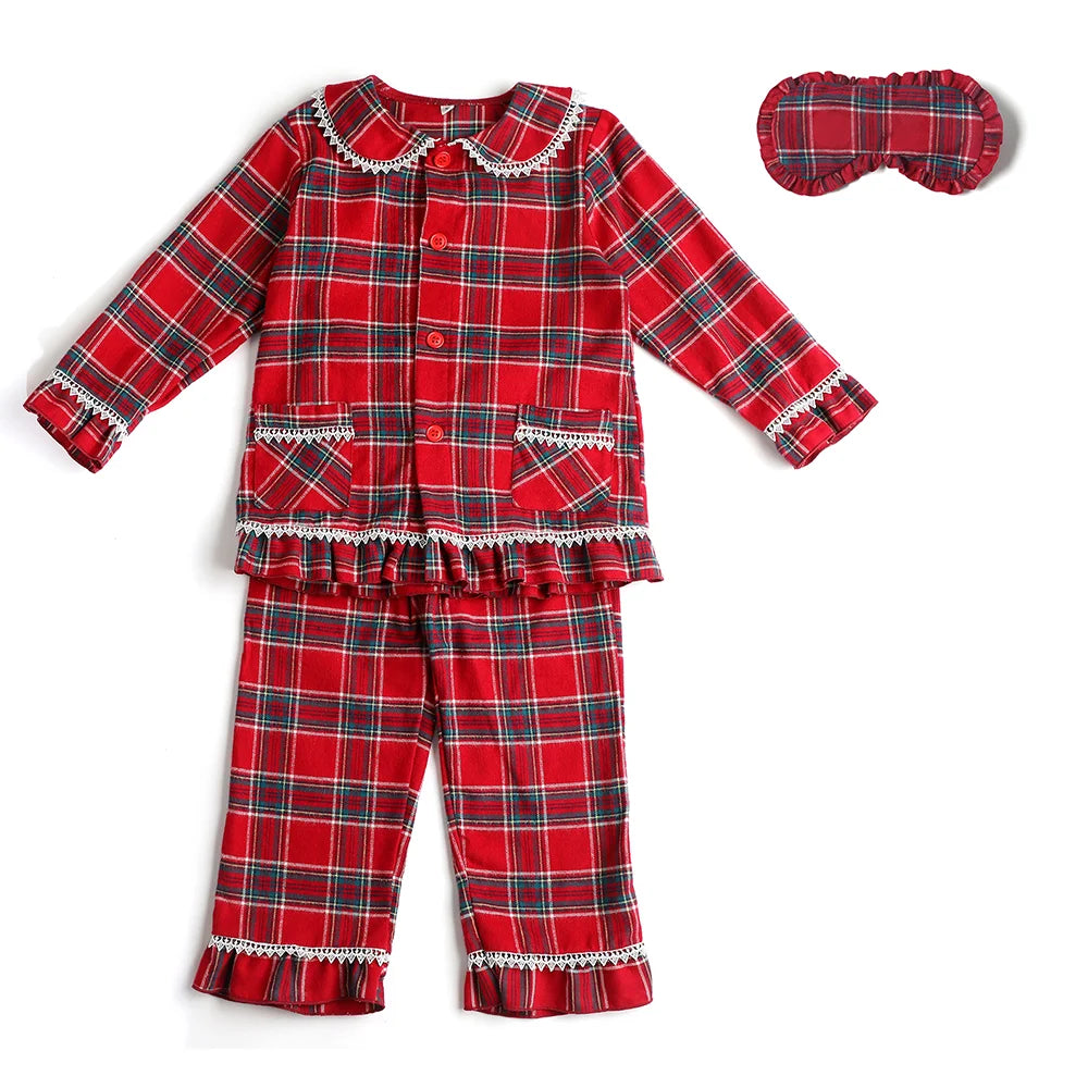 Boys girls baby eye masks bow family matching flannel pyjamas kids velvet Christmas pajamas sets