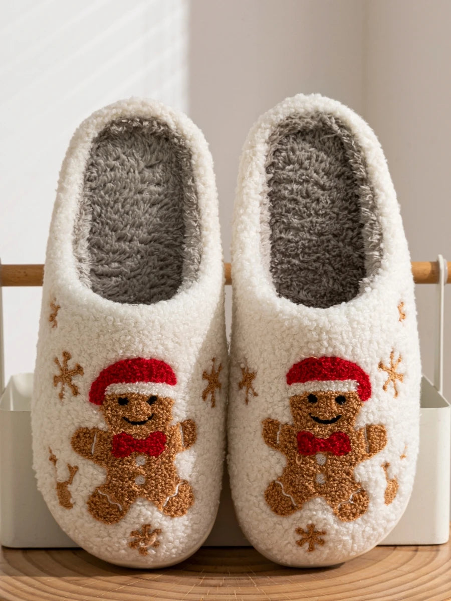 Christmas Slippers Winter Women's Warm Cute Pattern Indoor Soft Sole Comfortable Bedroom Casual Gingerbread Gift House Shoes