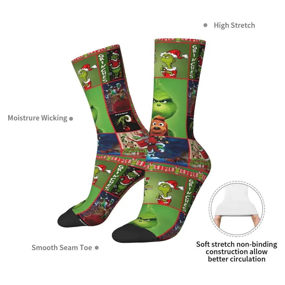 Cartoon Grinchh Xmas Socks Men's Women's Funny Happy Christmas Socks Hip Hop Spring Summer Autumn Winter Socks Gift