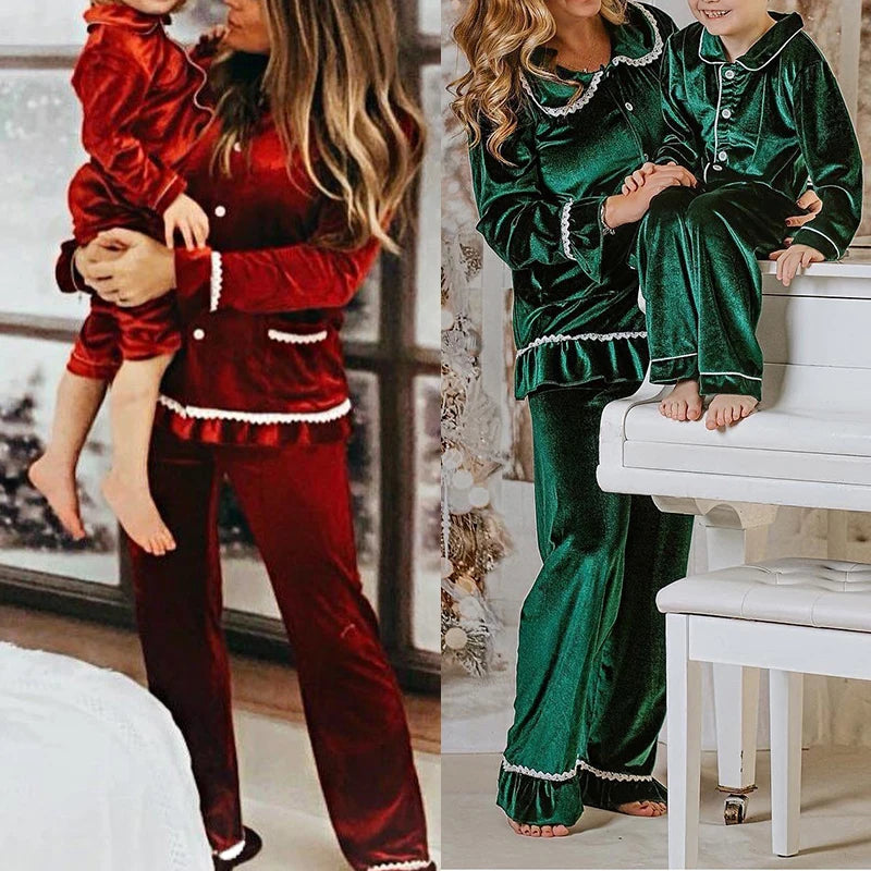 Christmas Pyjama Kids Matching Family mother kids Women Pajamas Sets Red Green Velvet Luxury Designer Boys Clothes Girls PJS